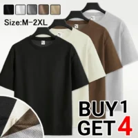 Waffle unisex T-shirt round neck oversized  solid color T-shirt tropical trend c