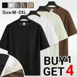 Waffle unisex T-shirt round neck oversized  solid color T-shirt tropical trend c - Image 2